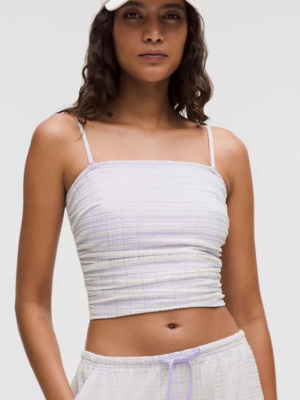 Lululemon Seersucker Strappy Tank Large Blister Check Butter Lavender NWT
